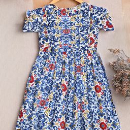Bella Moda Girls Floral Printed Cotton Fit and Flare Dress-picture-36