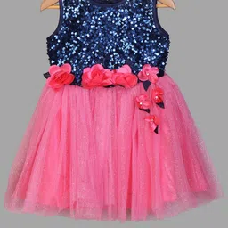 Enfance Navy Blue & Pink Embellished Sequined Net Dress-picture-43