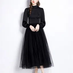 JC Collection High Neck Puff Sleeve Pleated Fit & flare Midi Dress-image-20