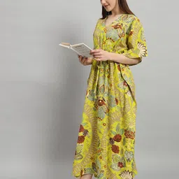 HANDICRAFT PALACE Floral Printed Pure Cotton Maxi Kaftan Nightdress-picture-28