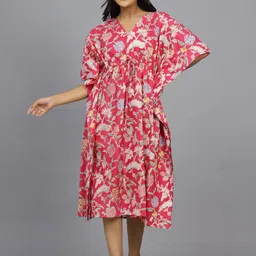 HANDICRAFT PALACE Floral Printed Pure Cotton Kaftan Nightdress-image-21