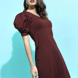 CHIC BY TOKYO TALKIES Women Charming Maroon Solid Dress-picture-13