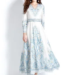 JC Collection Ethnic Motif Printed V-Neck Bishop Sleeves A-line Dress-picture-28