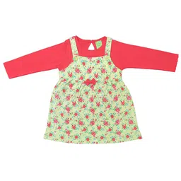 Clothe Funn Girls Floral Printed Cotton Pinafore Dress With Top-image-12