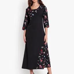 Indietoga Black Floral Crepe A-Line Maxi Dress-picture-17