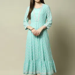 Rangriti Round Neck Ethnic Motifs Print A-Line Maxi Dress-picture-29