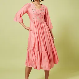 Marigold Lane Floral Embroidered Fit And Flare Midi Ethnic Dress image 1