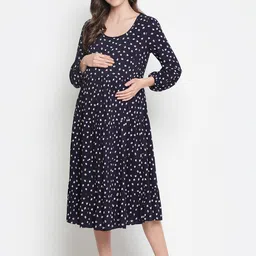 Oxolloxo Black Satin Maternity A-Line Midi Dress-picture-40