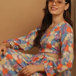 Indian Needle Floral Print Bell Sleeve Cut-Outs A-Line Midi Dress-image-51