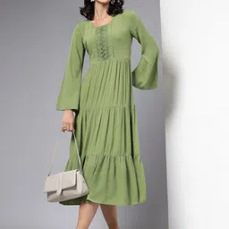 aayu Bell Sleeve Layered A-Line Midi Dress image 1