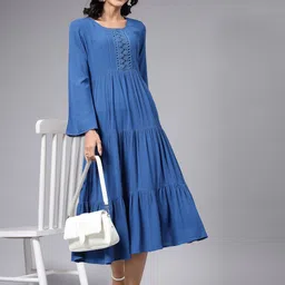 aayu Bell Sleeve Layered A-Line Midi Dress image 1