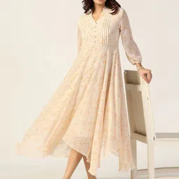 Mustard WomenEthnic Motifs Printed A-Line Dress-picture-36