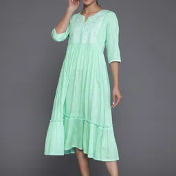 Libas Ethnic Motifs Embroidered Ruffled Fit & Flare Midi Dress-image-90
