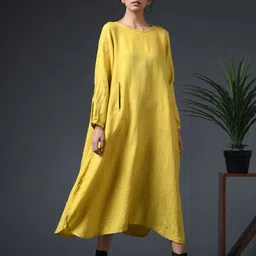 VASSTRAM Long Sleeves Linen A-Line Midi Dress image 1