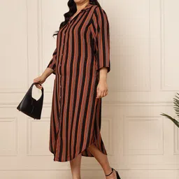 DEEBACO Plus Size Striped Shirt Style Midi Dress image 1