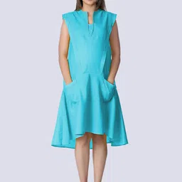 Mom For Sure by Ketki Dalal Blue Solid Linen Maternity A-Line Dress-picture-25