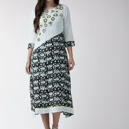 all about you Blue & Black Printed A-Line Midi Dress-picture-35