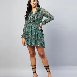 DELAN Floral Print Georgette A-Line Mini Dress-picture-41