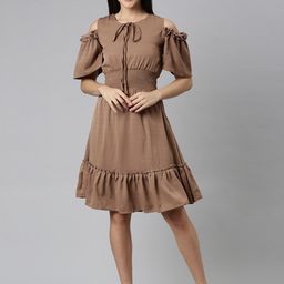 SHOWOFF Cold-Shoulder Sleeve Smocked Ruffled A-Line Dress-picture-11
