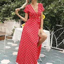 StyleCast Red Polka Dot Printed Maxi Dress-picture-12
