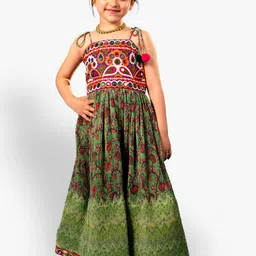 Jilmil Ethnic Printed Accordion Pleated Embroidered Cotton Maxi Fit & Flare Dress-picture-44