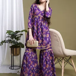 CurlyTales Girls Printed Regular Kurta with Sharara-picture-55