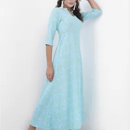 Vishudh Blue Geometric Printed Mandarin Collar Maxi Dress-picture-38