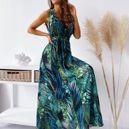 StyleCast Blue Tropical Printed V-Neck Maxi Dress-picture-37