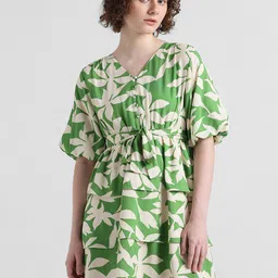 ONLY Floral Printed V-Neck Puff Sleeves Belted Layered A-Line Dress-picture-26
