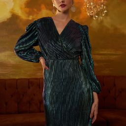 Athena Accordion Pleated V-Neck Sheath Dress-picture-4