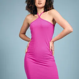 DressBerry Pink Halter Neck Bodycon Mini Dress-picture-15