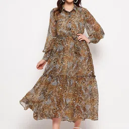 DELAN Animal Printed Ruffled Chiffon Tiered Fit And Flare Maxi Dress-picture-38