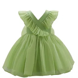 StyleCast Girls Green V-Neck Ruffles Gathered Balloon Mini Dress-picture-1