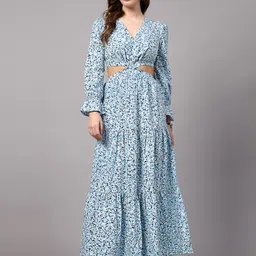 aayu Floral Printed V-Neck Puff Sleeve Maxi Dress-picture-14