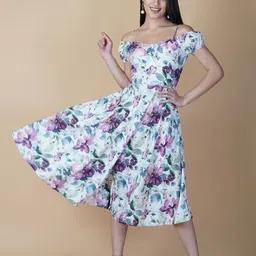 RAASSIO Floral Off-Shoulder Crepe Midi Dress-picture-31