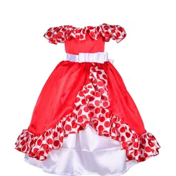 Samsara Couture Girls Red & White Off-Shoulder Net Maxi Dress-picture-23