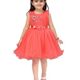 Aarika Girls Orange Embellished Net Dress-picture-4