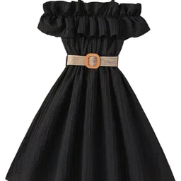 StyleCast Girls Black Cold Shoulder Sleeves Ruffled Fit & Flare Maxi Dress-image-12