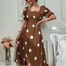 StyleCast Brown Polka Dot Printed Fit & Flare Midi Dress-picture-25