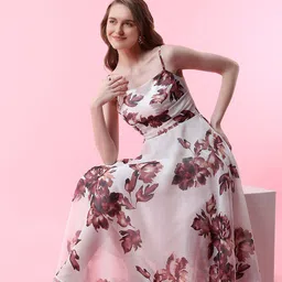 MISH Floral Printed Shoulder Strap Chiffon Fit & Flare Midi Dress-picture-41