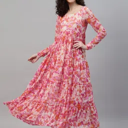 DEEBACO Abstract Printed Round Neck Chiffon Maxi Dress-picture-10