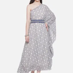 KALINI Ethnic Motifs Printed One Shoulder Belted Kaftan Midi Dress-picture-11