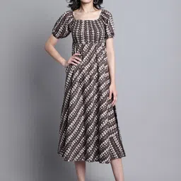 KALINI Abstract Printed Puff Sleeves Empire Midi Dress-picture-27