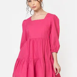 June 9 Clothing Women Square Neck Cotton Tiered Fit & Flare Dress-picture-18
