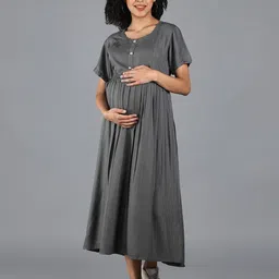 NIGHTSPREE Grey Maternity Empire Maxi Dress-picture-15