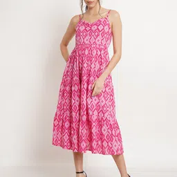 COTLAND FASHION Abstract Printed Flounce Cotton Fit & Flare Midi Dress-picture-19