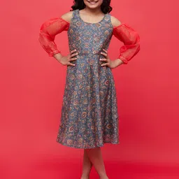 Aks Kids Girls Ethnic Motifs Printed Cold-Shoulder Modal A-Line Dress-picture-31