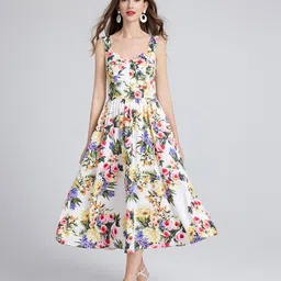 JC Collection Floral Printed Sweetheart Neck Sleeveless Smocked Fit & Flare Midi Dress-picture-18