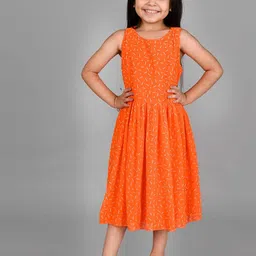 Creative Kids Girls Geometric Printed Gathered Fit & Flare Midi Dress-picture-33