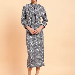 MINT STREET Ethnic Motifs Printed Crepe A-Line Midi Dress-image-83